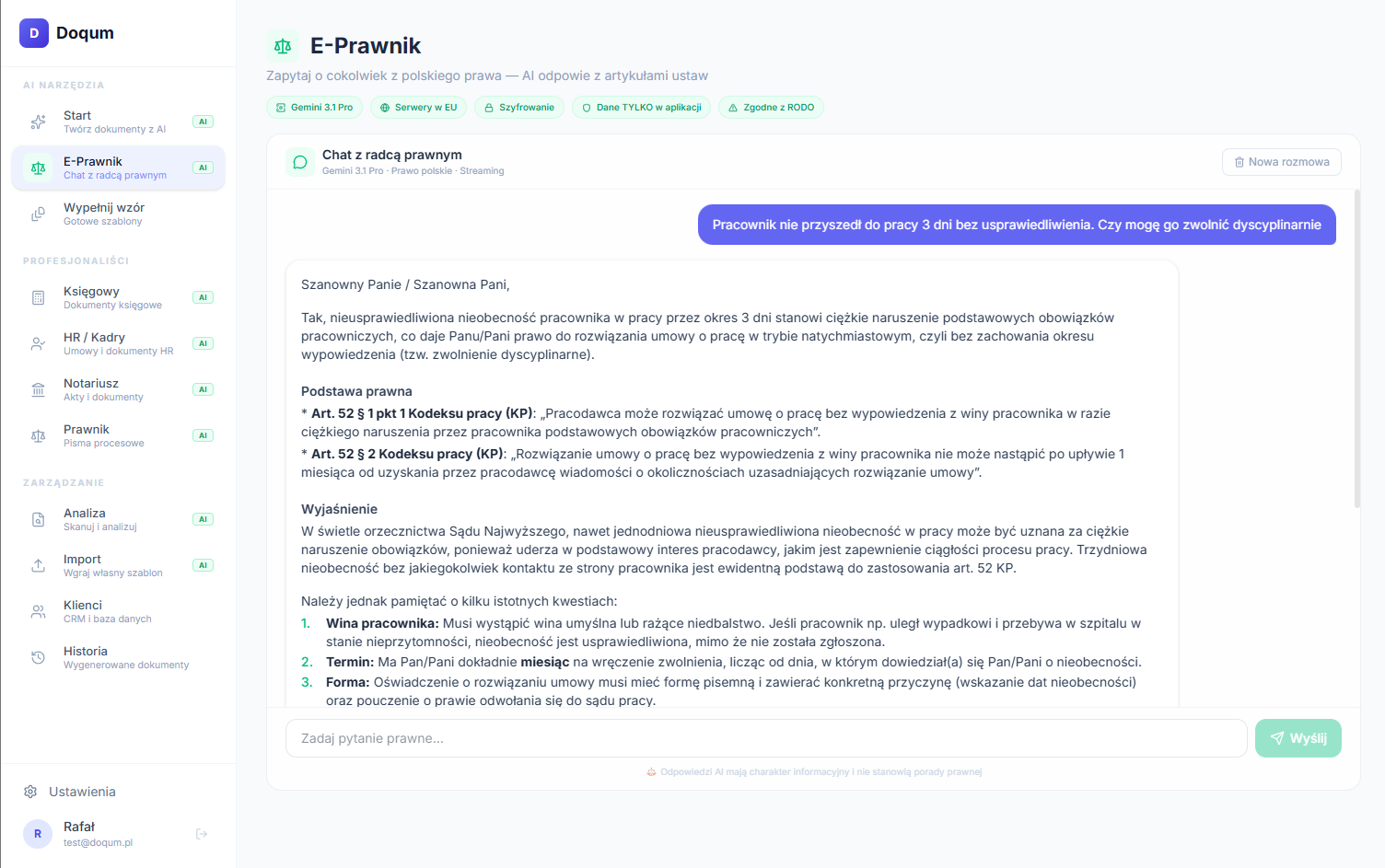 doqum.pl — E-Prawnik, porady od AI