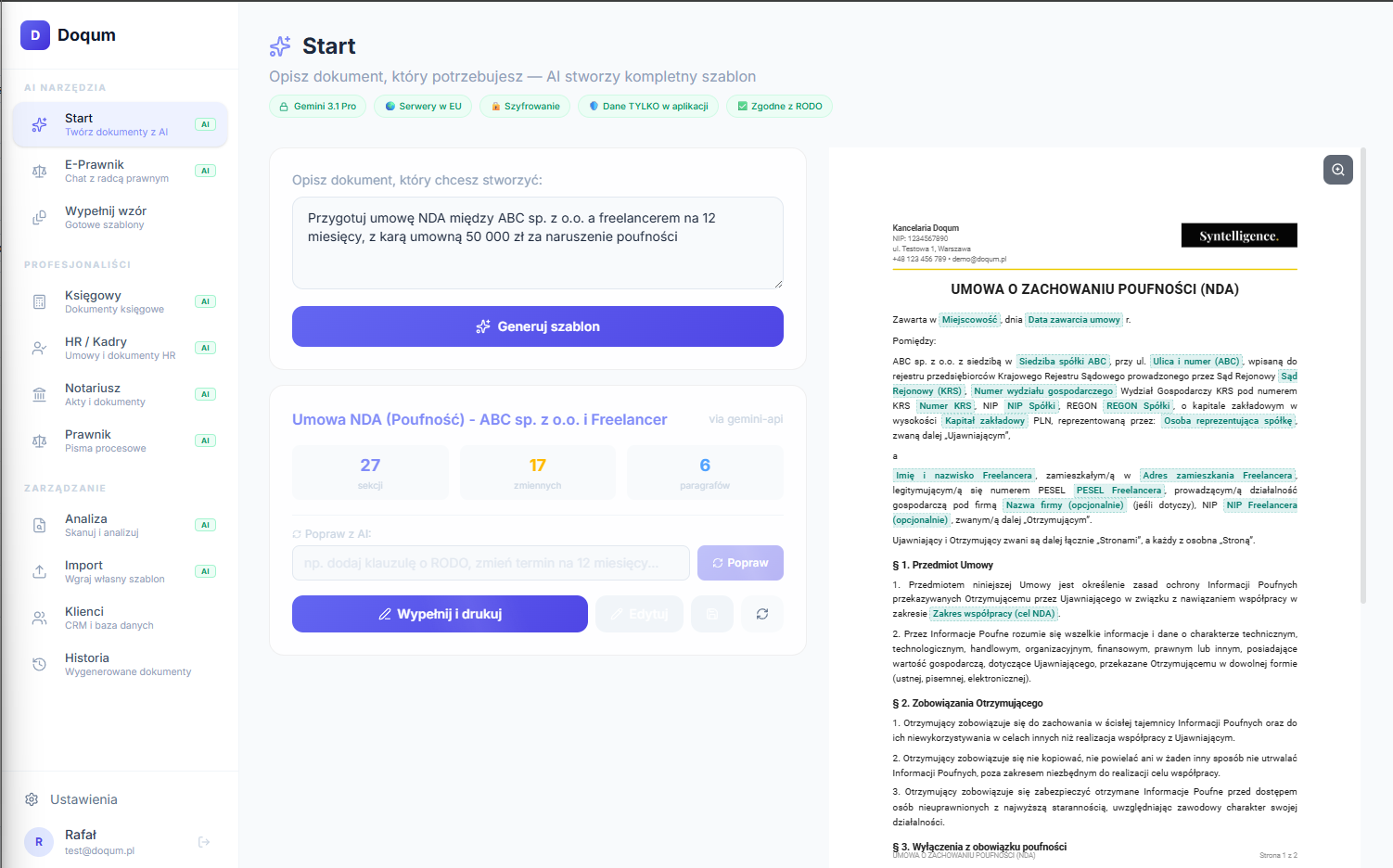 doqum.pl — Generator dokumentów z AI